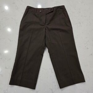 Talbots Petites Brown Stretch Crop Pants Double Button Tab Waist Size 4P